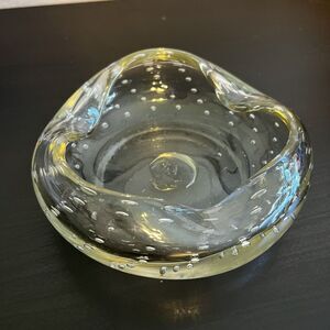 Vintage MCM Blenko Glass Ashtray‎ Clear Glass Controlled Bubble Plants Amorphous
